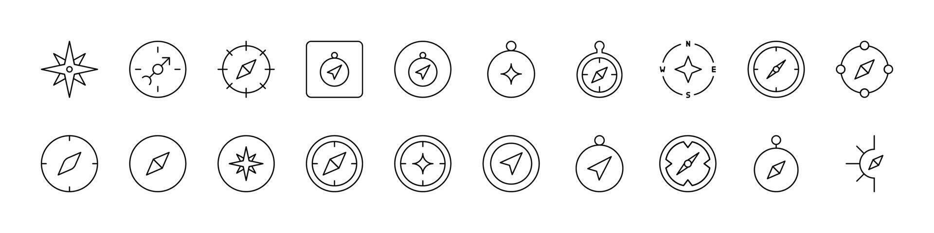 Pack of Travel and Journey Related Related Line Icons. Compass Outline Signs for Graphic and Web Design, Apps, Adverts, Various Cards vector