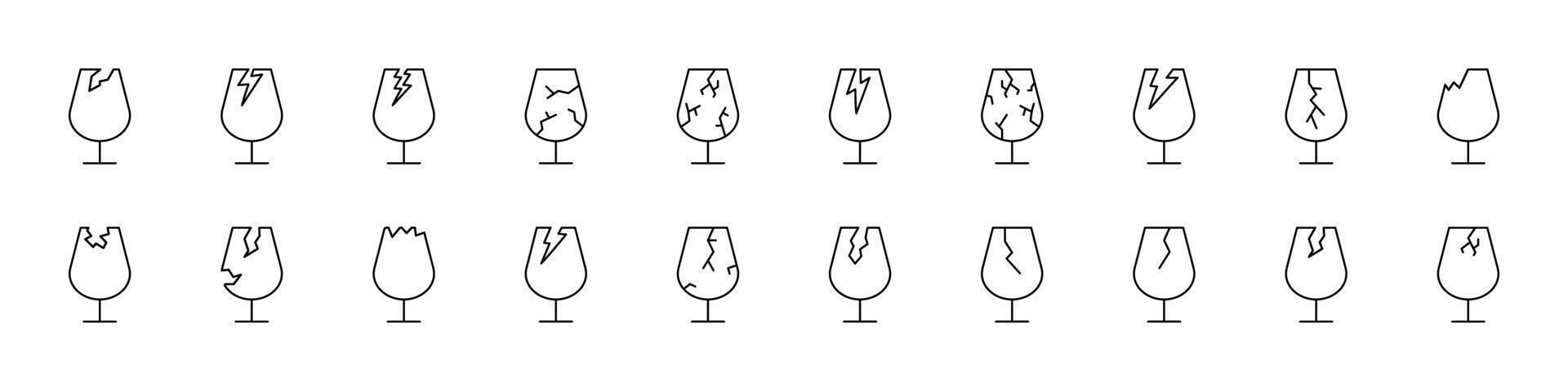 Broken Glass Bundle of Related Line Icons. Outline Signs for Graphic and Web Design, Apps, Adverts, Various Cards vector