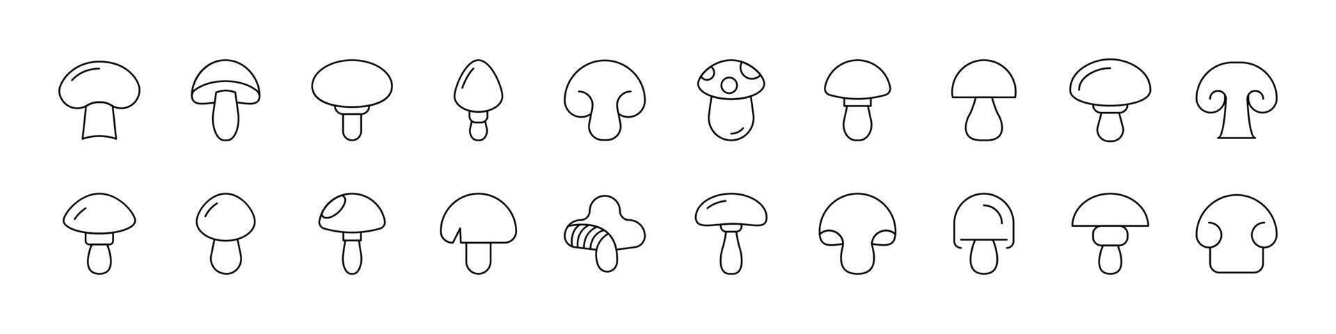 Set of Mushroom Related Line Icons. Outline Signs for Graphic and Web Design, Apps, Adverts, Various Cards vector