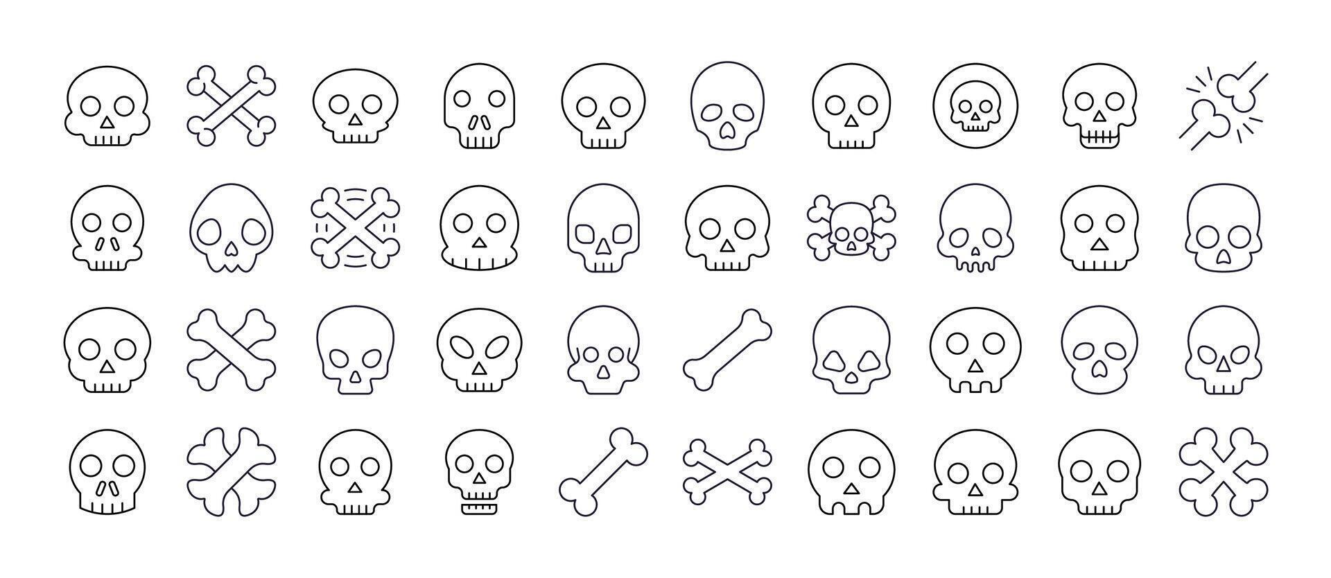 Set of Skull Related Line Icons. Outline Signs for Graphic and Web Design, Apps, Adverts, Various Cards vector