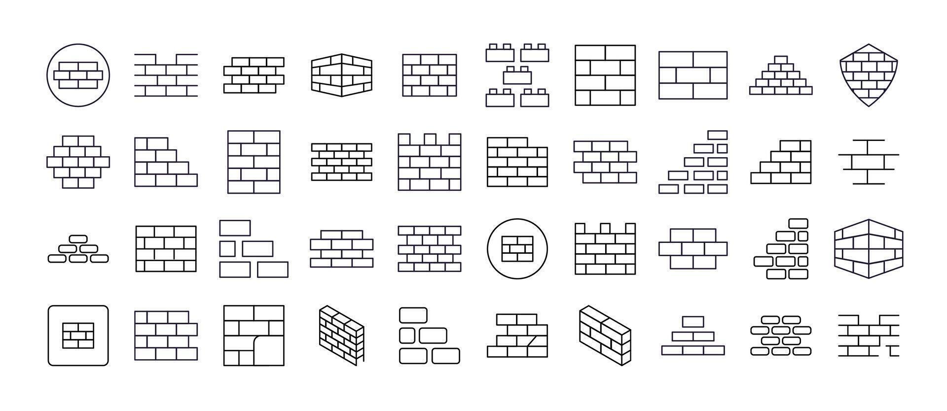 Set of Building Related Line Icons. Brick Wall Outline Signs for Graphic and Web Design, Apps, Adverts, Various Cards vector
