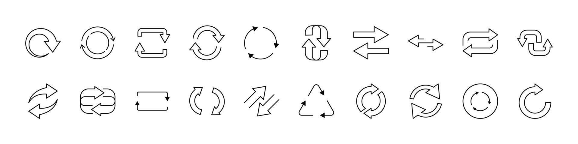 Collection of Arrow Round Related Line Icons. Outline Signs for Graphic and Web Design, Apps, Adverts, Various Cards vector