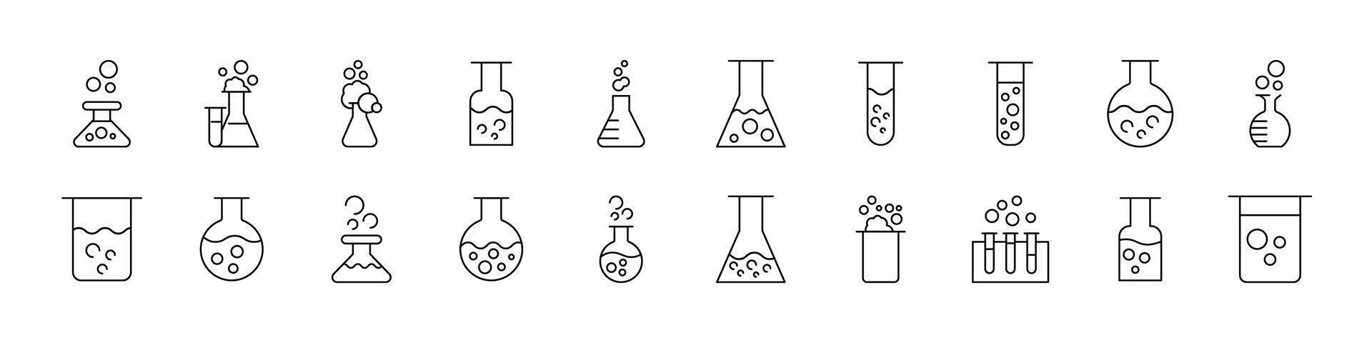 Collection of Laboratory Flask Related Line Icons. Outline Signs for Graphic and Web Design, Apps, Adverts, Various Cards vector