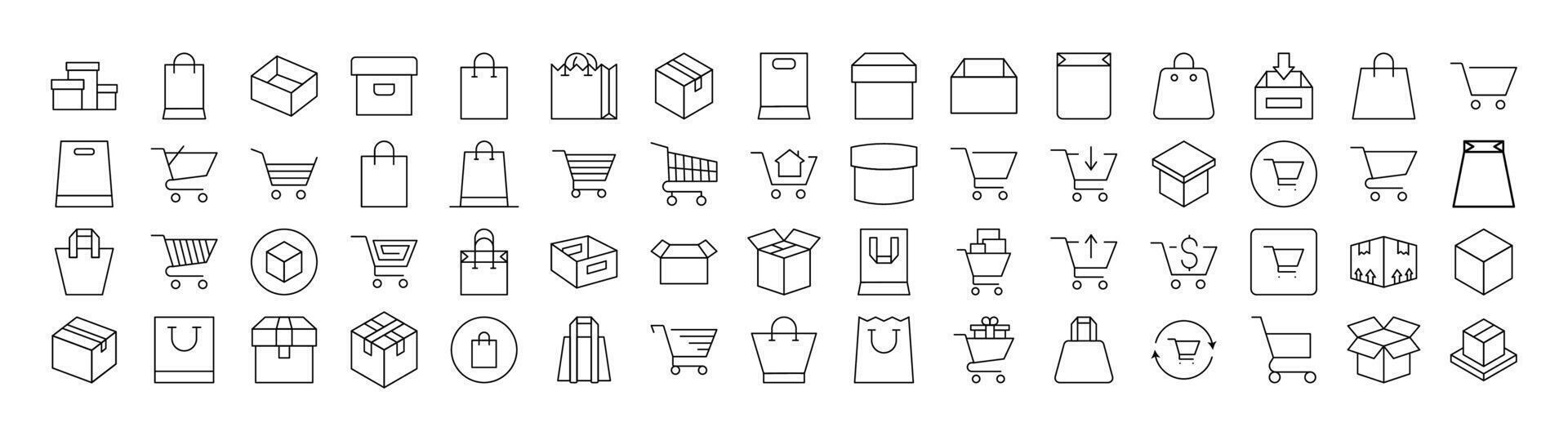 Pack of Shopping Bags Related Line Icons. Outline Signs for Graphic and Web Design, Apps, Adverts, Various Cards vector