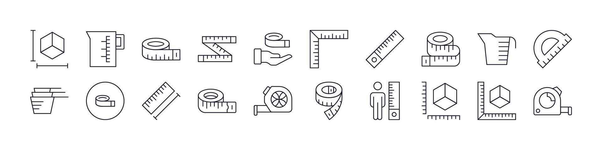 Measure Tape Pack of Thin Icons. Editable Stroke. Perfect for Web Sites, Books, Cards, Apps vector
