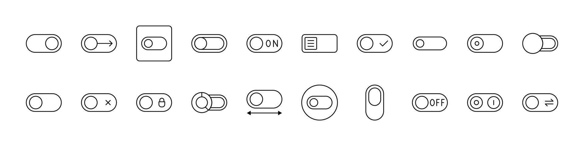 On Off, Switch Line Icon Set. Outline Signs for Graphic and Web Design, Apps, Adverts, Various Cards vector