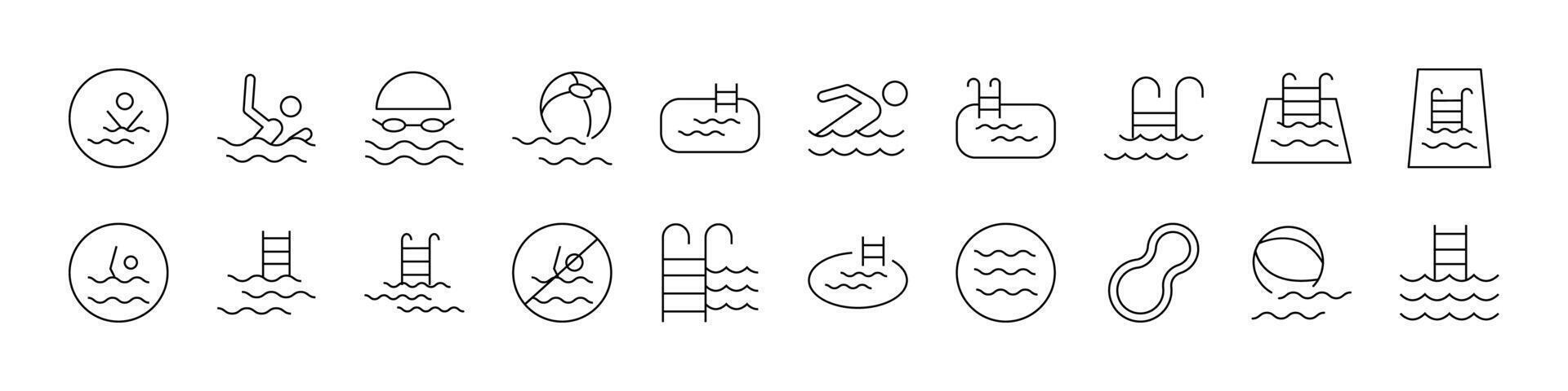 Swimming Pool Line Icon Bundle. Minimalistic Linear Pictogram for Web and Graphic Design, Apps, Banners, Social Network and Cards vector