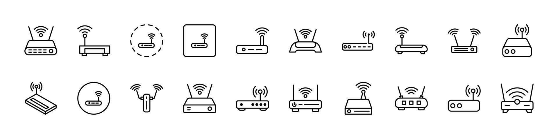 Wi Fi Router Set of Thin Icons. Editable Stroke. Perfect for Web Sites, Books, Cards, Apps vector