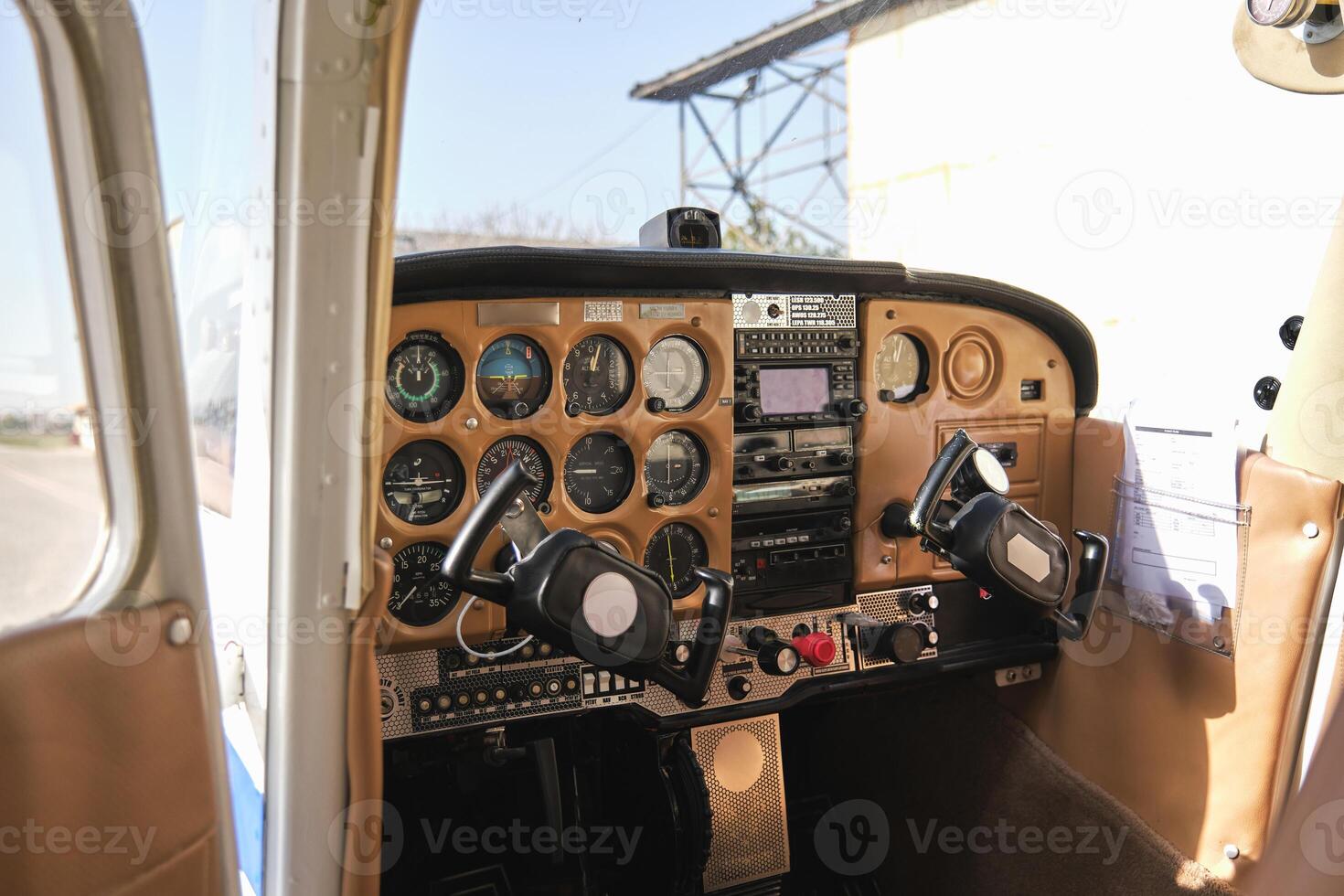 Cockpit dashboard of modern single engine aircraft photo