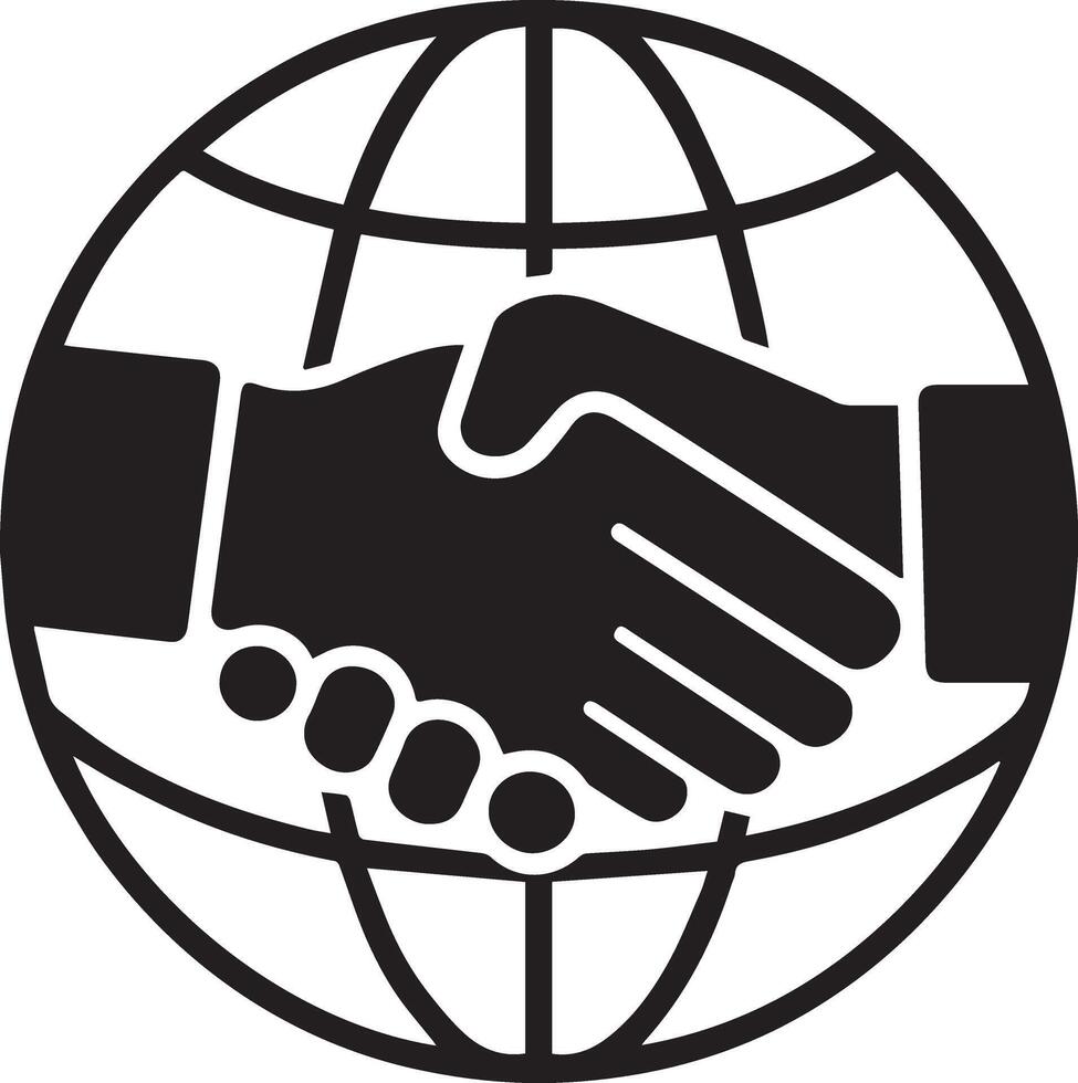 A handshake logo with a globe represents trust, partnership, and unity, perfect for business, deals, donations, and global collaboration branding vector