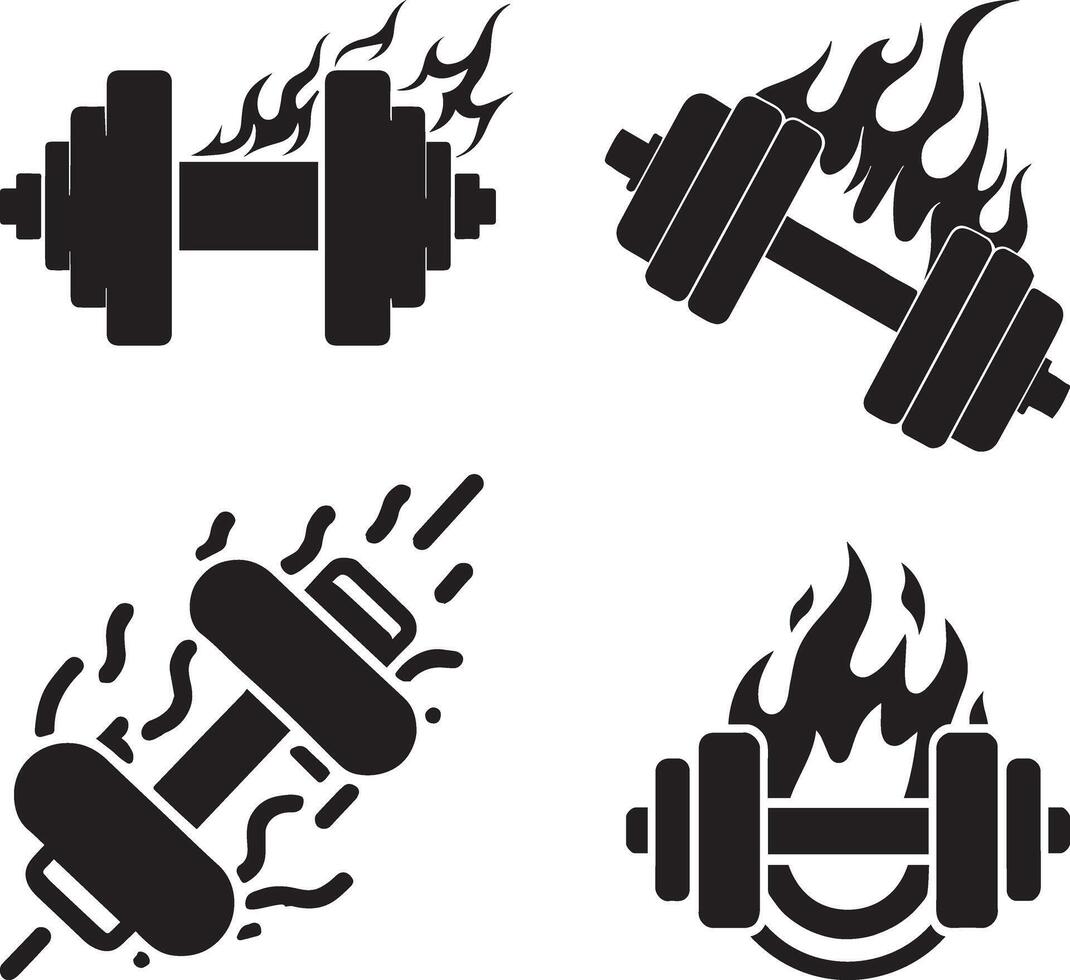 A dynamic fitness logo set featuring unique dumbbell vector