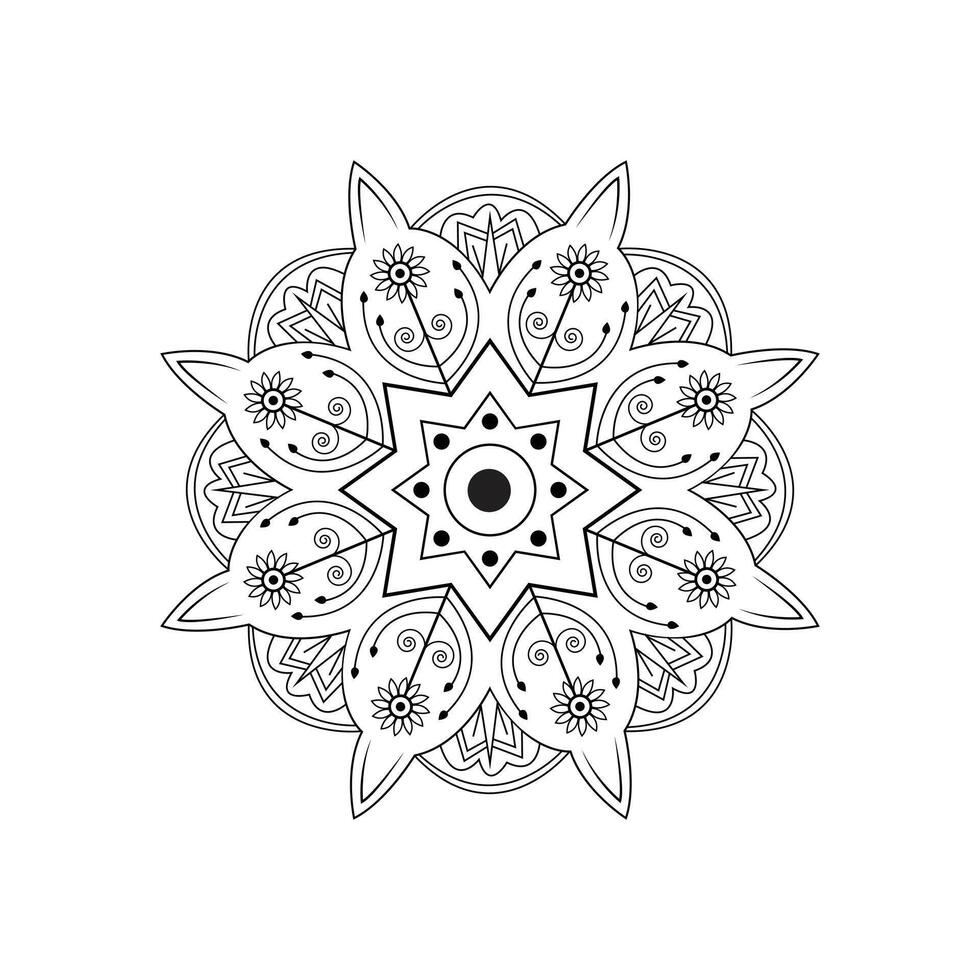 Mandala Coloring Page with Ornate Floral and Geometric Line Art vector