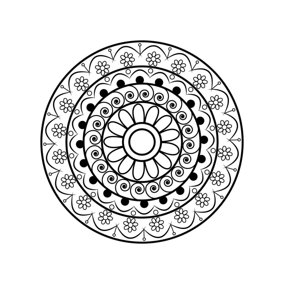 Zentangle Inspired Mandala with Decorative Concentric Rings and Swirls vector