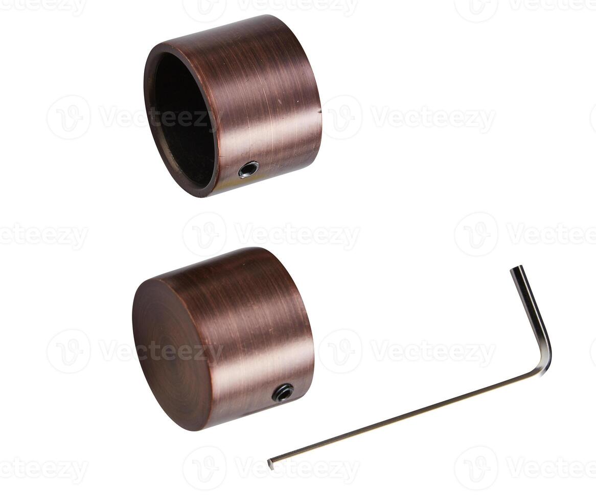 Round copper pipe with hexagon wrench cut out isolated white background with clipping path photo