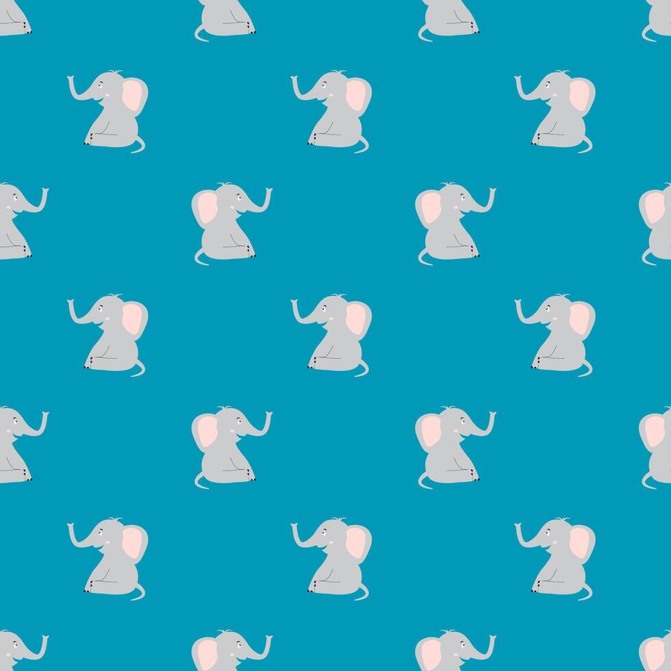 Seamless pattern with image of smiling baby elephant in cartoon style. Easily changeable background color. vector