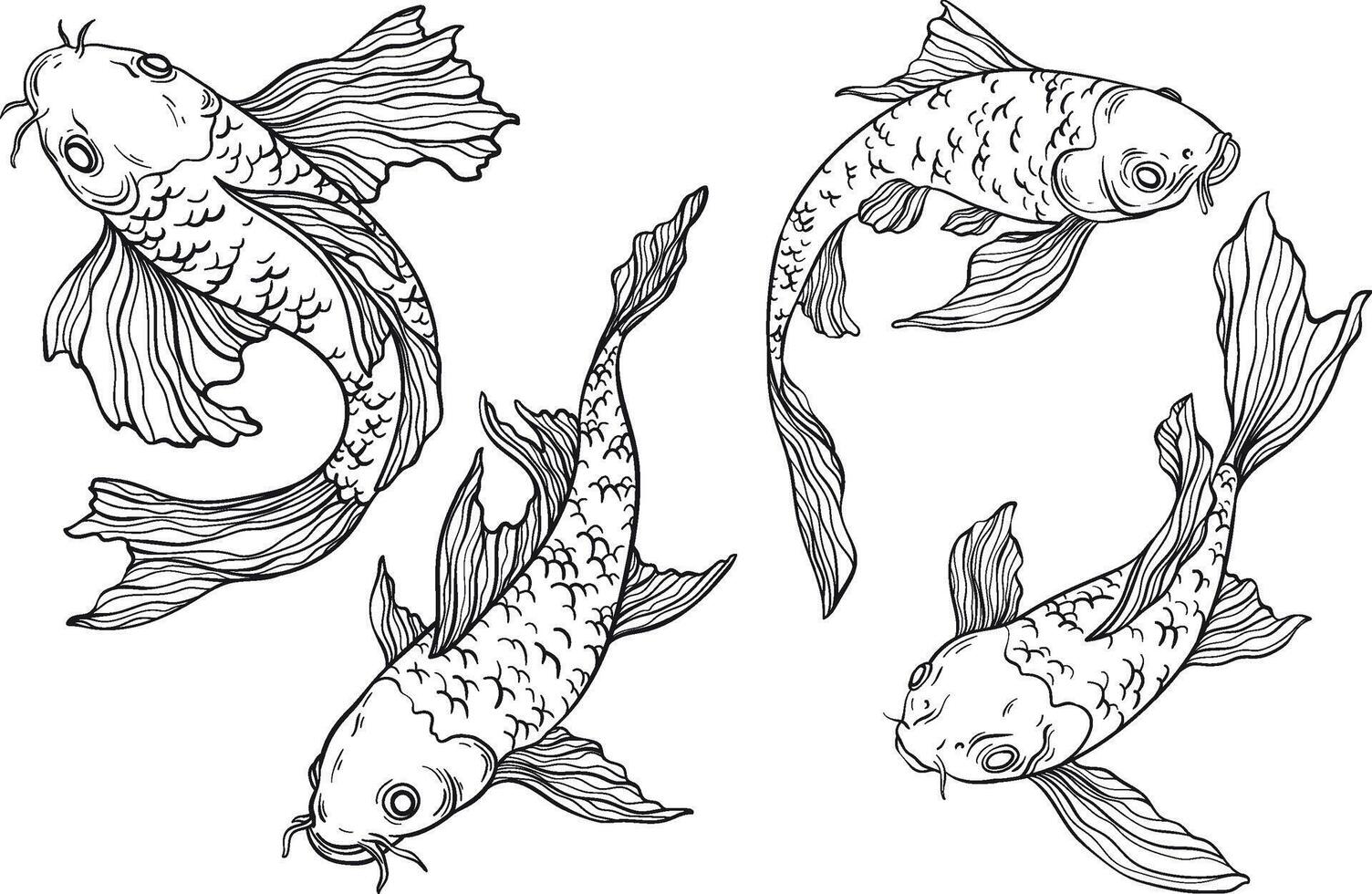 Art line Koi carp set on white background, Chinese new year, fish for festival on backdrops, line art of koi fish vector