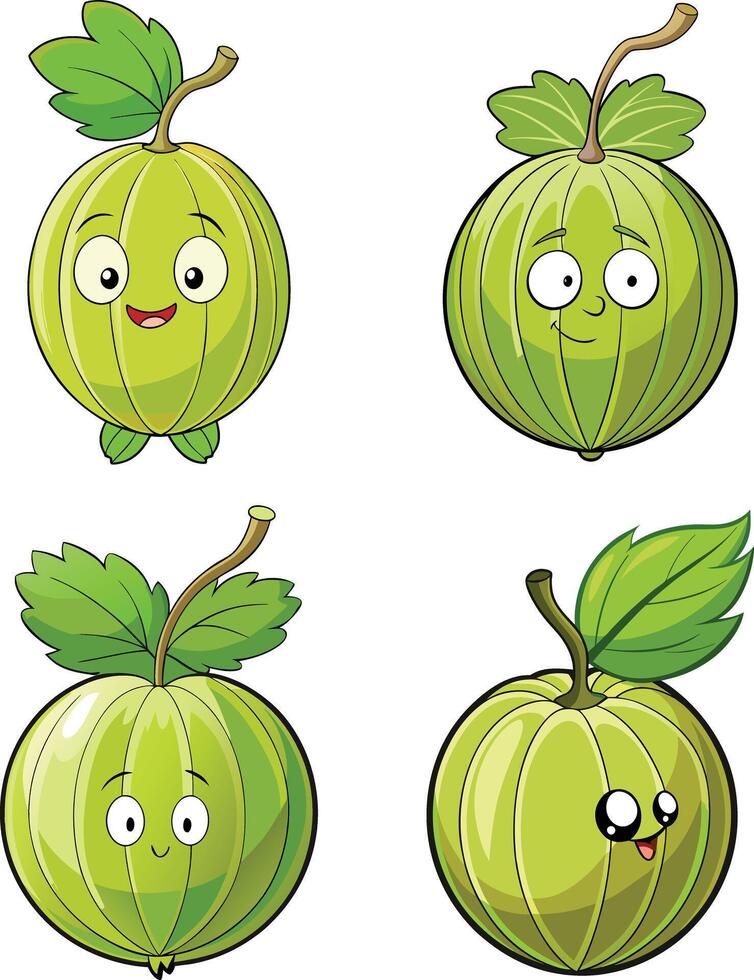 Cartoon Gooseberries with Happy Faces vector