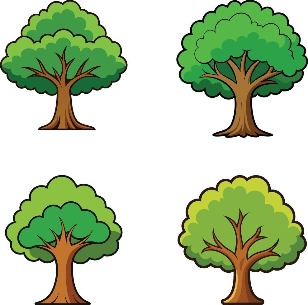 Four Cartoon Trees vector