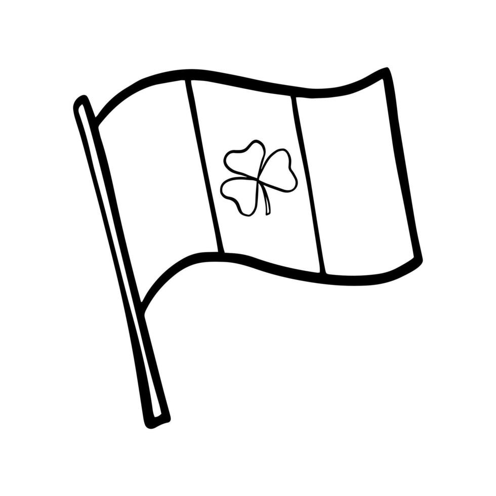 Flag with shamrock for St. Patrick s Day. Doodle style illustration vector