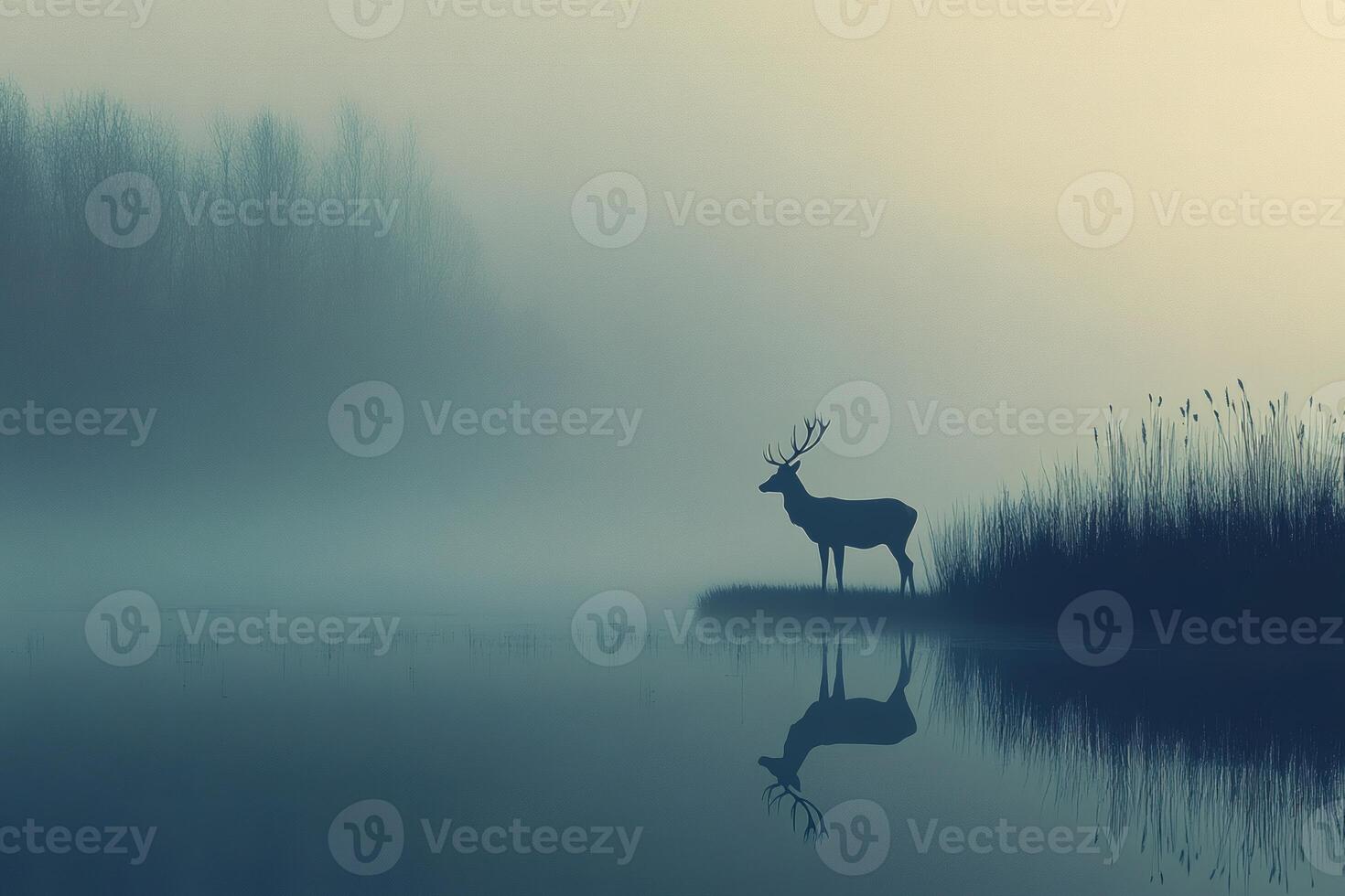 Deer in a misty morning landscape photo