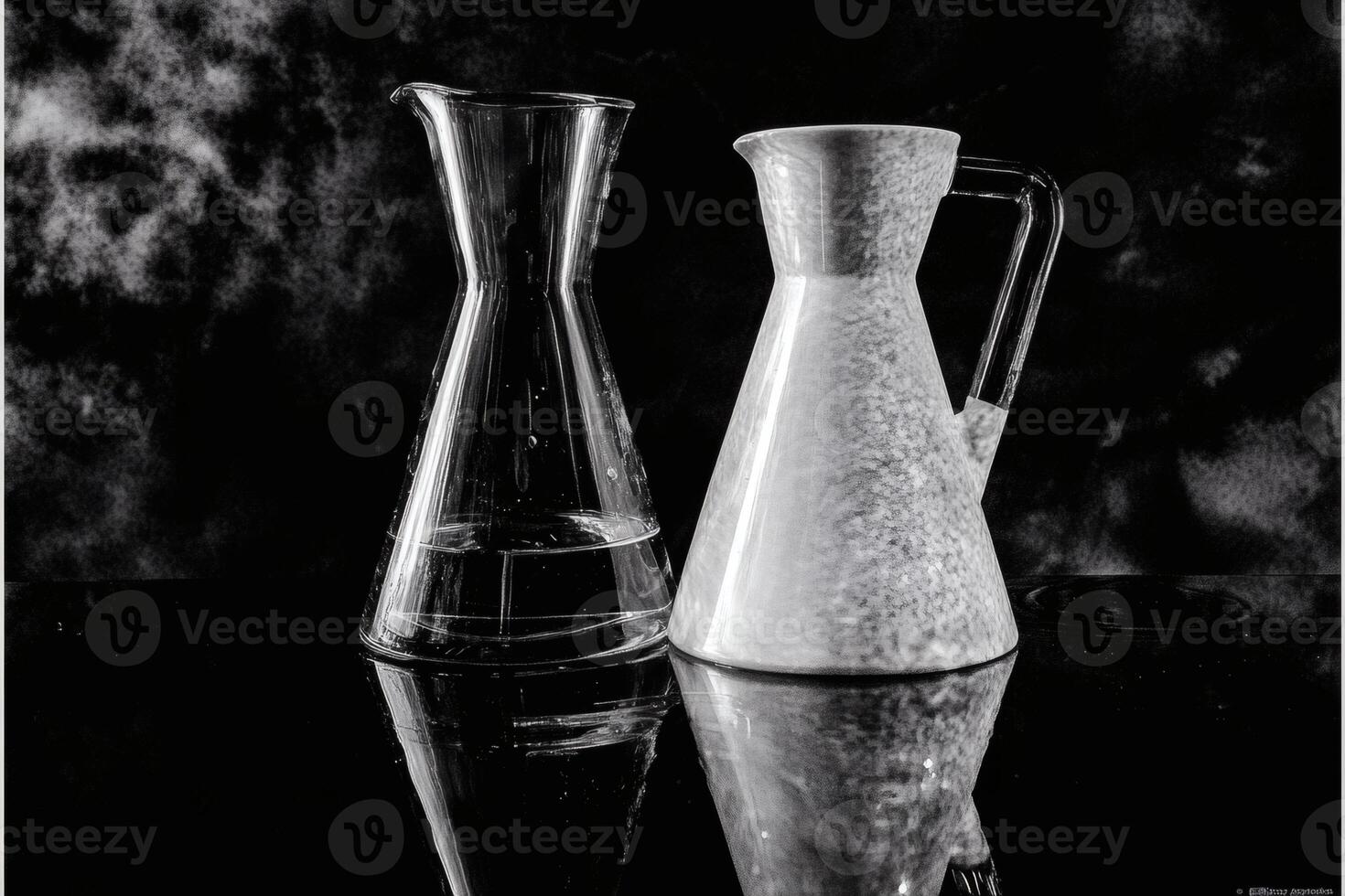 Elegant glass and ceramic pitchers on display photo