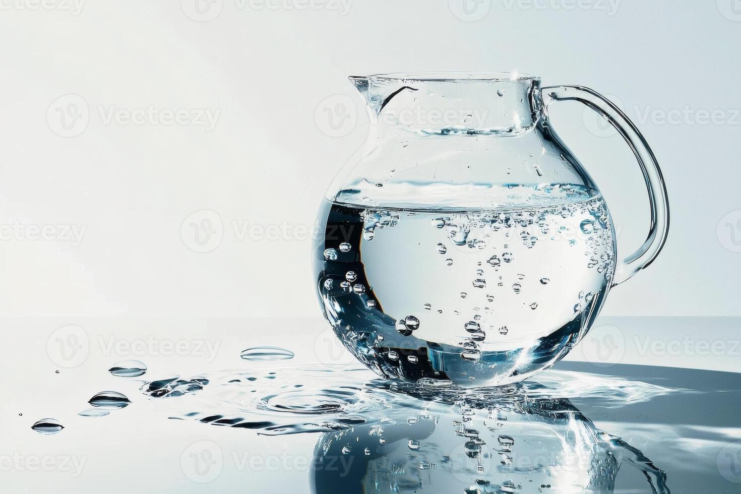 Clear water bubbles in a glass pitcher. photo