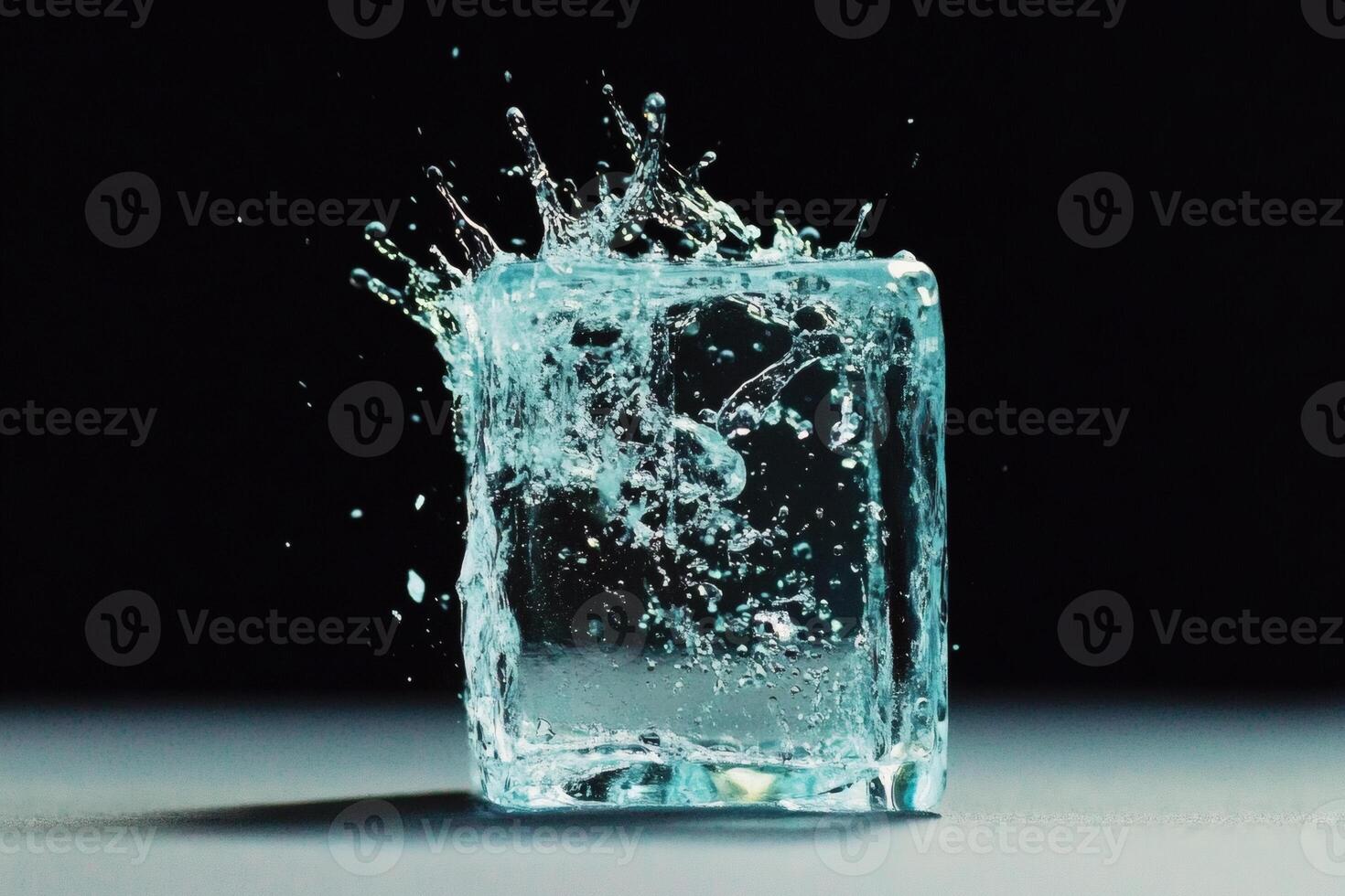 Captivating splash of water from ice cube. photo