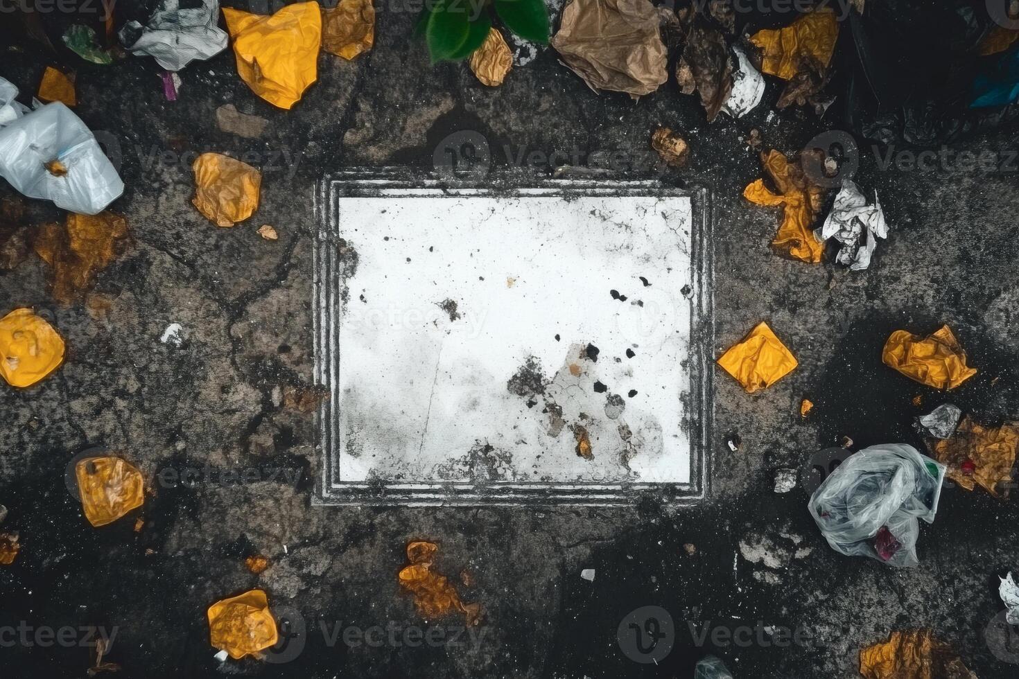 Urban litter contrasts with a blank canvas. photo