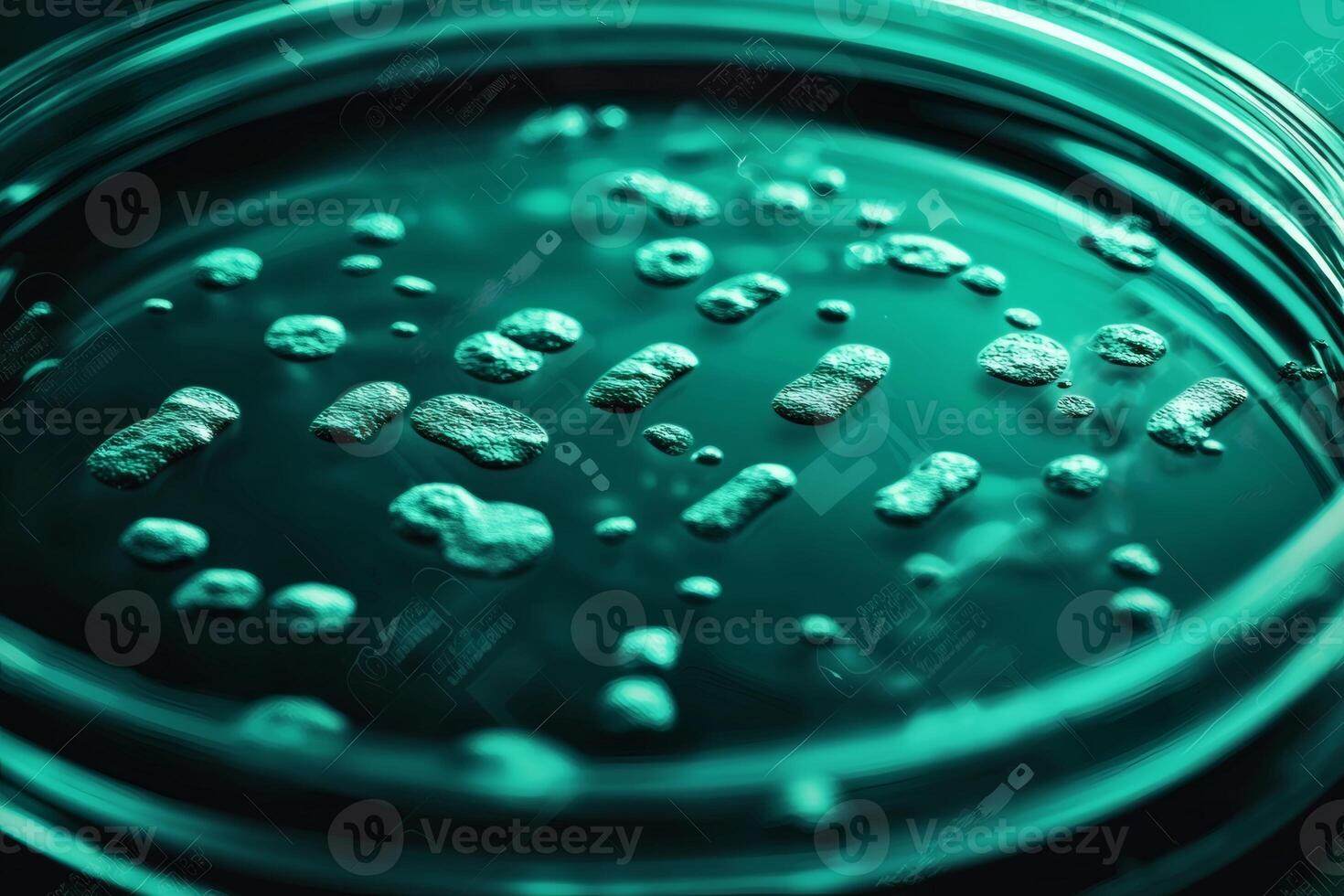 Bubbles dance on a surface of teal liquid. photo