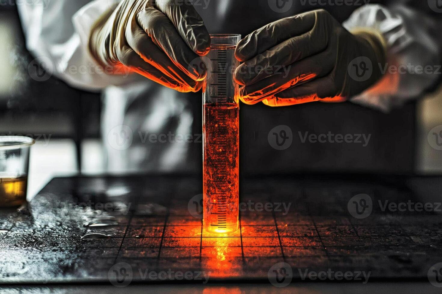 Experiments with glowing liquids in the lab. photo
