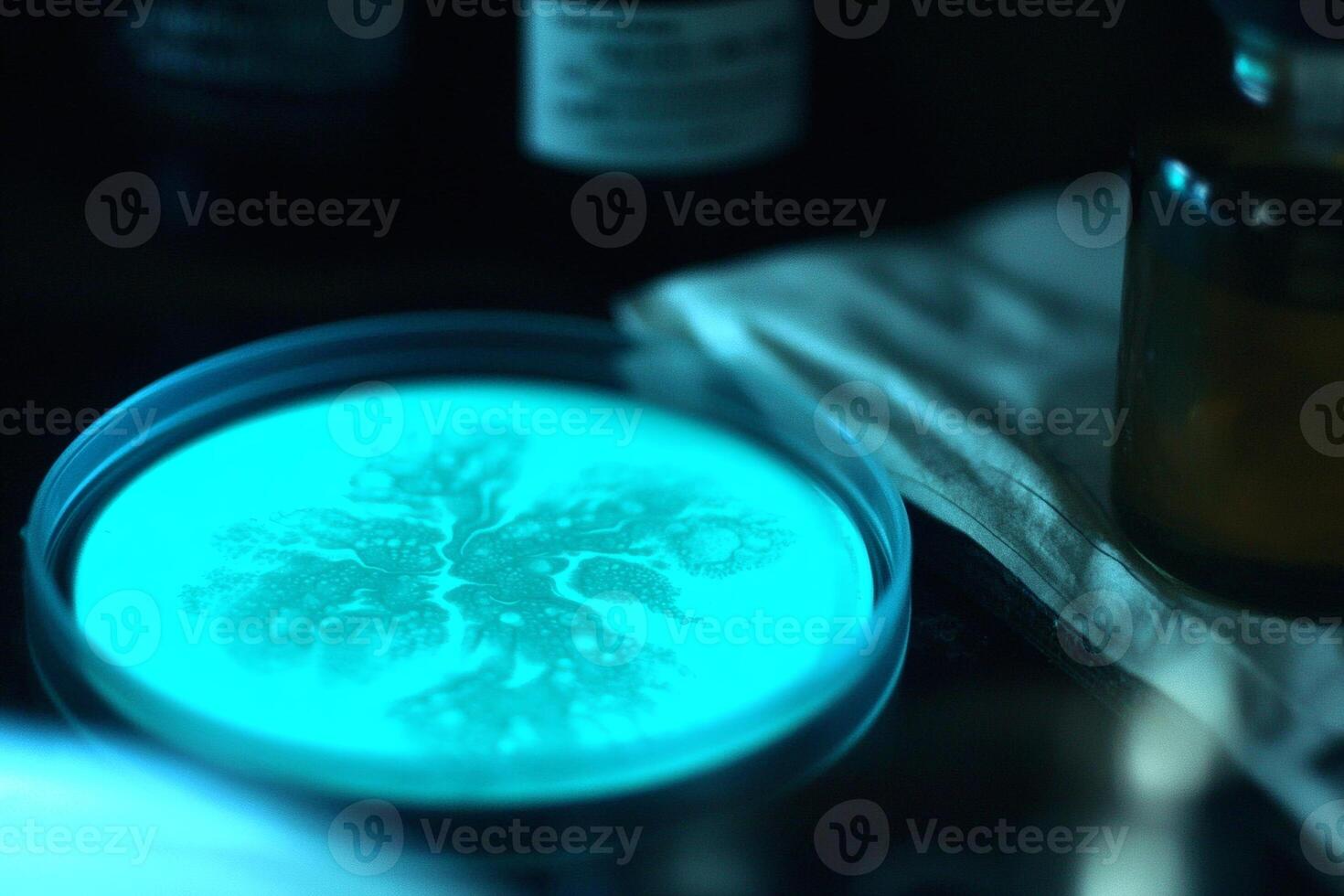 Glowing petri dish reveals secrets of science. photo