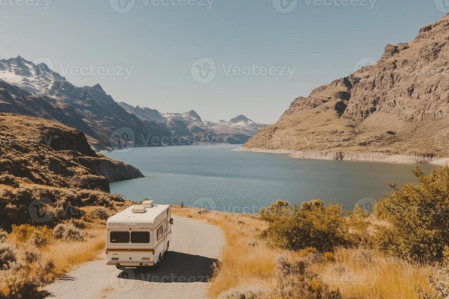 Exploring serene landscapes in a cozy RV. photo