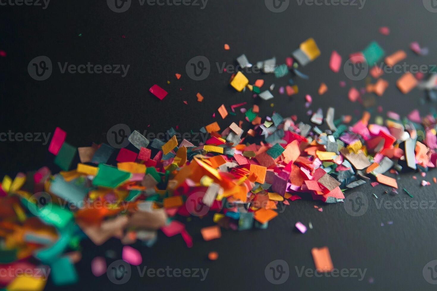 Colorful confetti on a dark surface. AI art photo