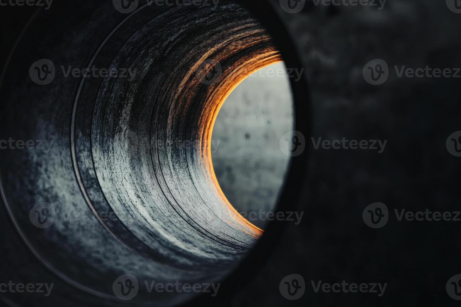 Light streaming through a concrete pipe at sunset. photo