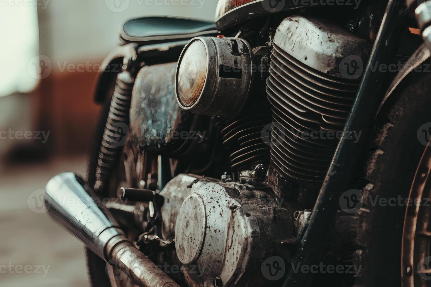 Vintage motorcycle highlight with character and charm. photo