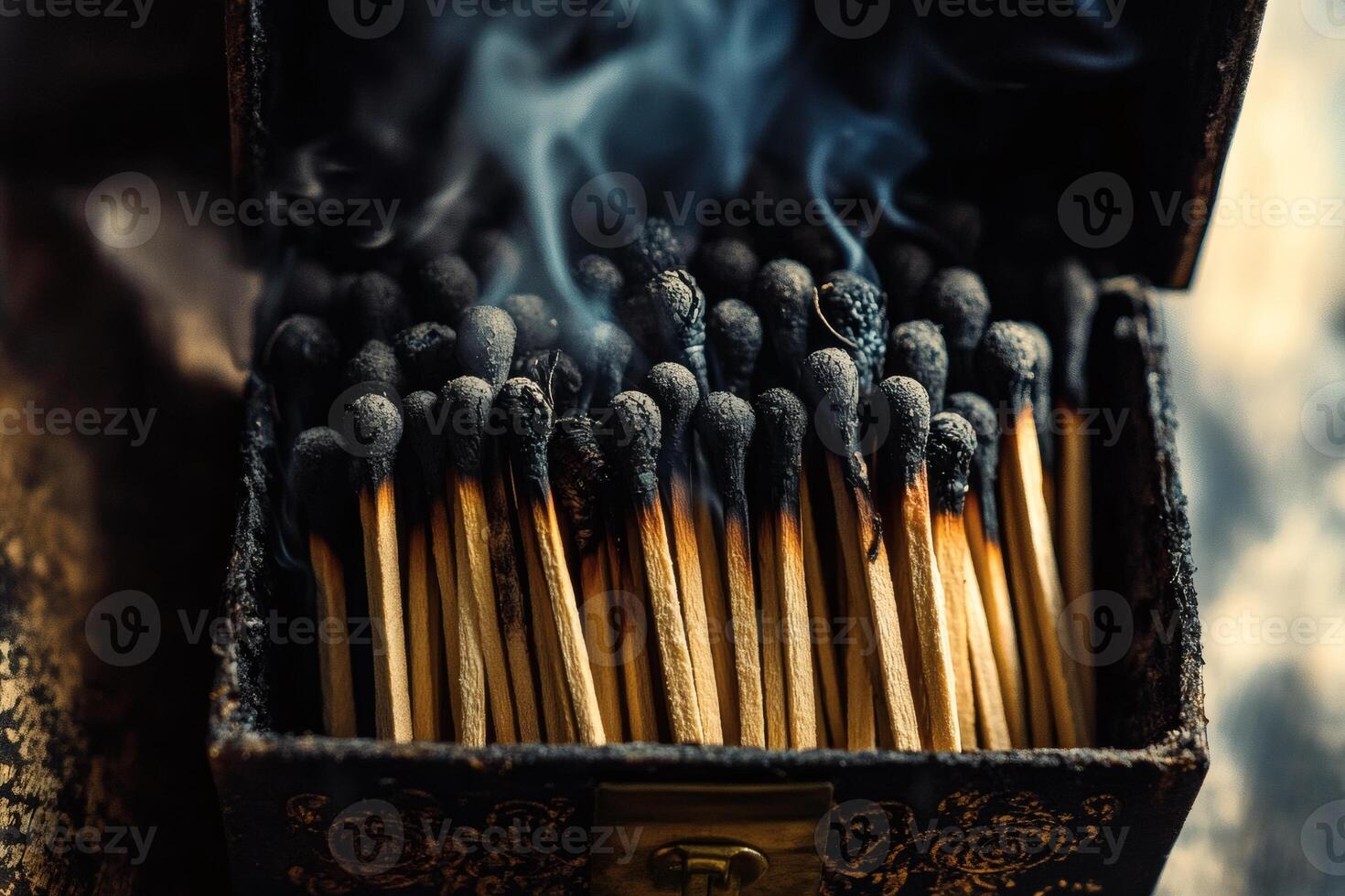 Matches nestled in an ornate box create a smoky allure. photo