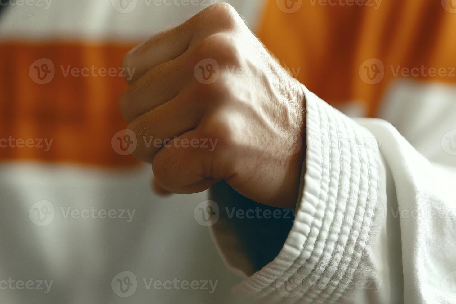 Hands of determination in a martial arts training session. photo
