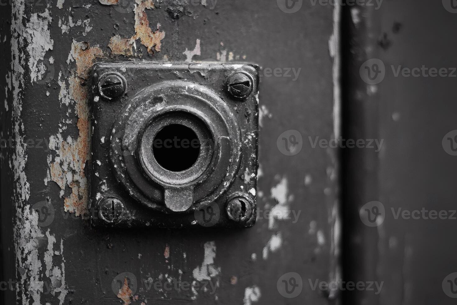 Rusty door knocker reveals stories of forgotten places. photo
