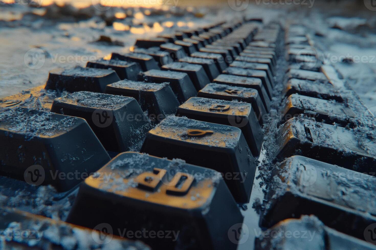 Frosty keyboard keys sparkle in the morning light. photo