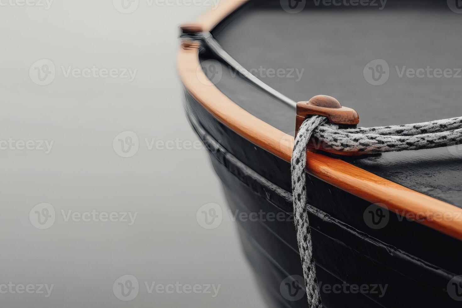 Elegant details of a boat against a serene water backdrop. photo