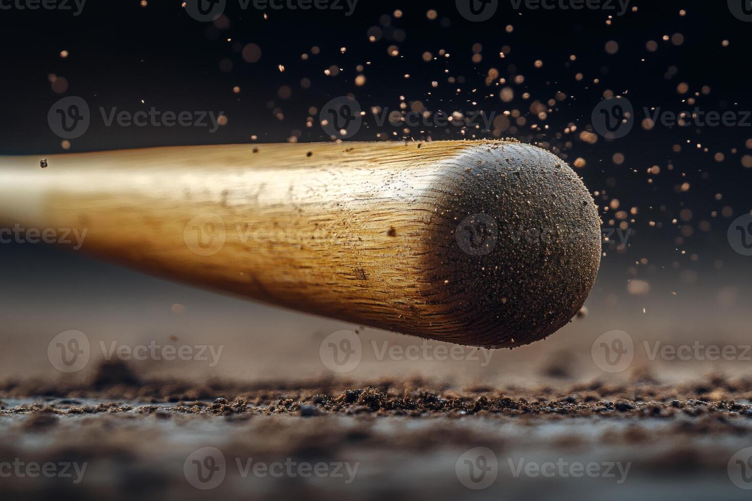 Swinging into action with a wooden bat during play. photo