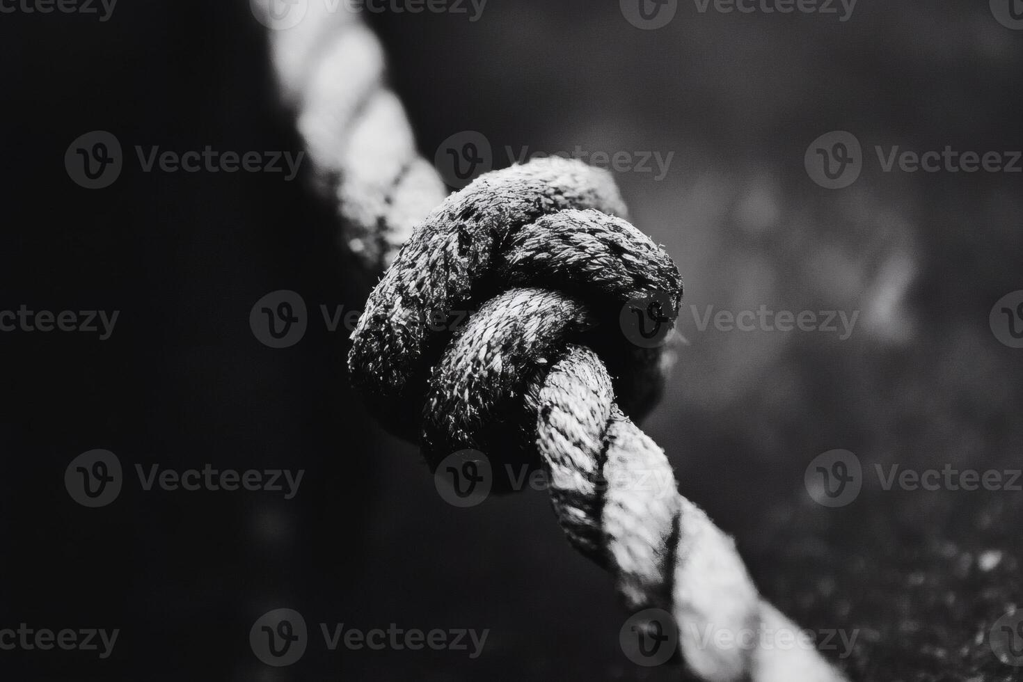 Intricate knot tied in a sturdy rope on a dark background. photo