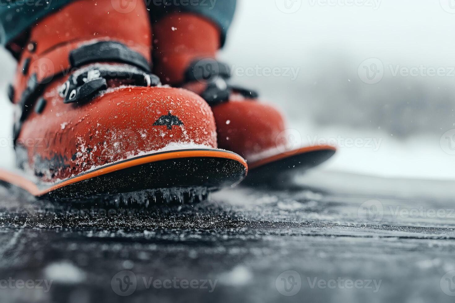 Snowboarders prepare for an exhilarating mountain adventure. photo