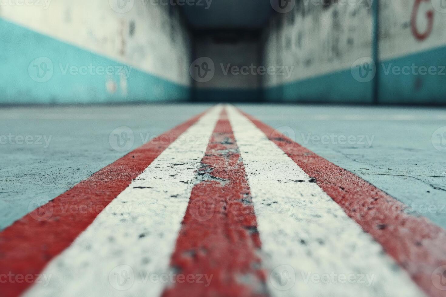 Lines of perspective in an abandoned indoor space. photo