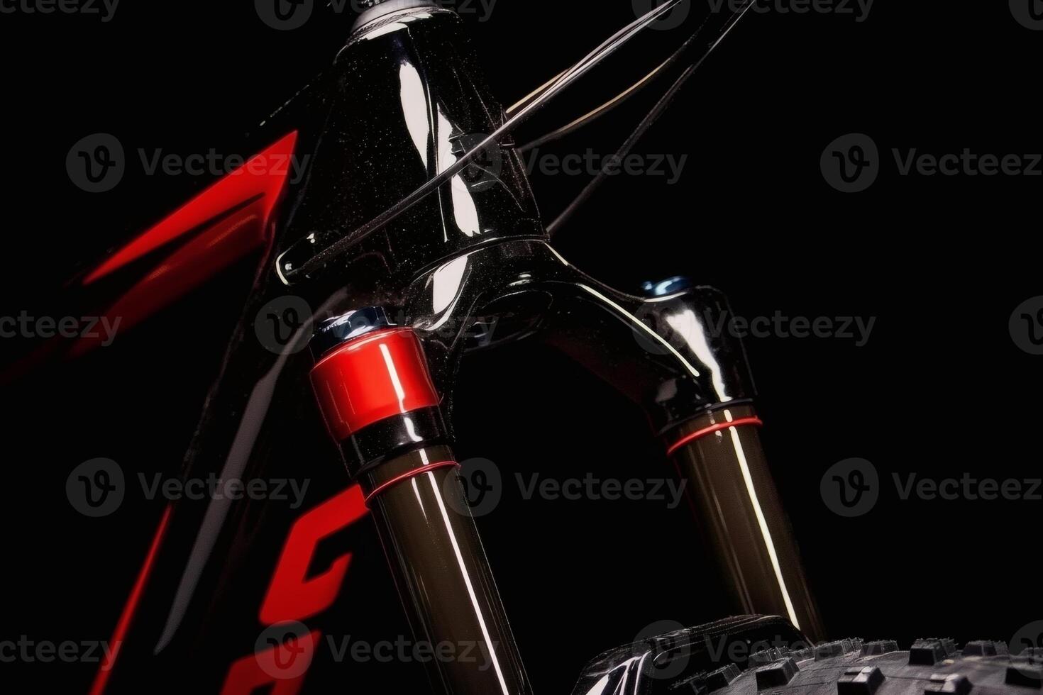 High-tech mountain bike close-up in vivid colors. photo