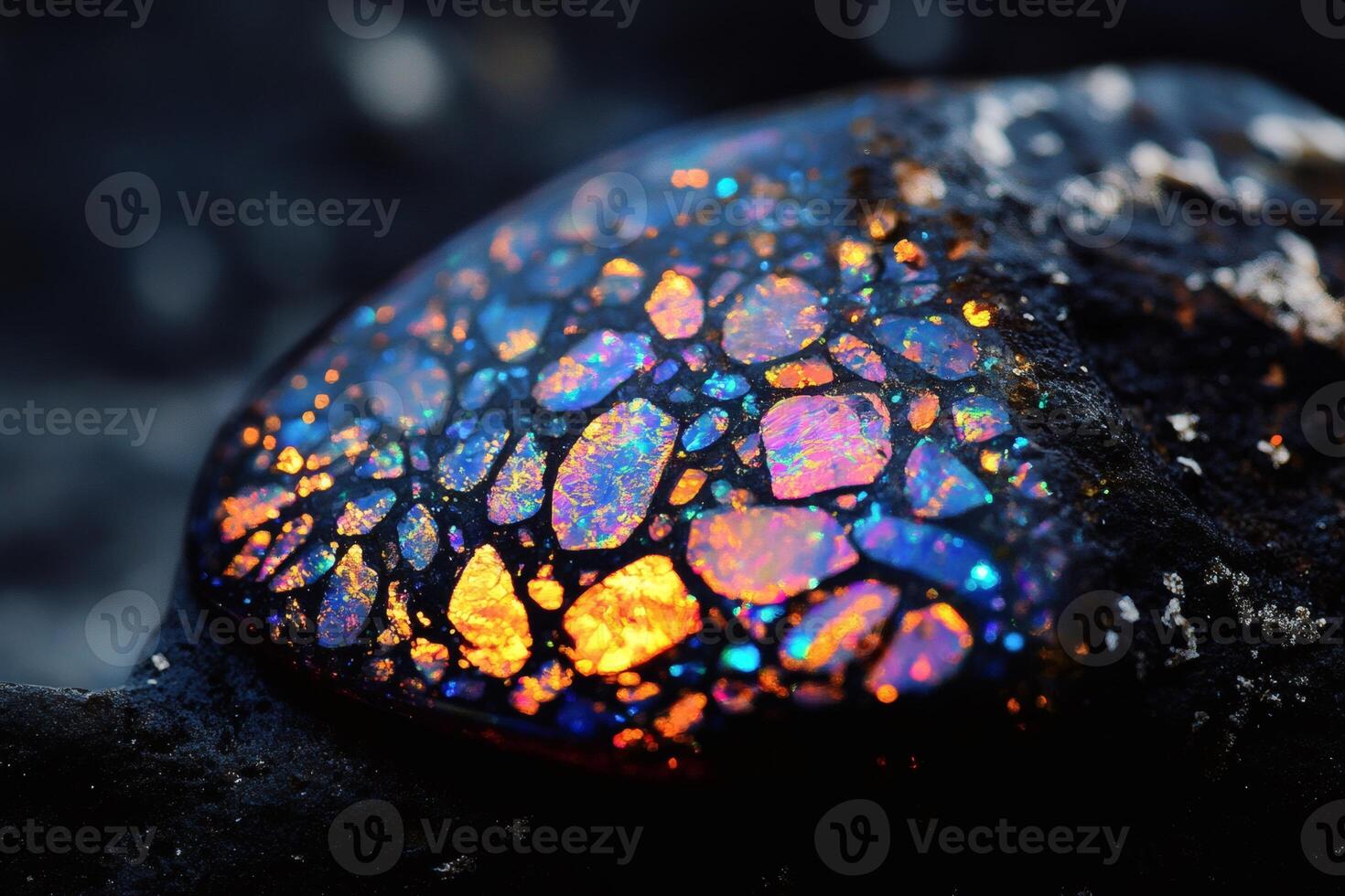 Captivating iridescence of a shining gemstone in nature. photo