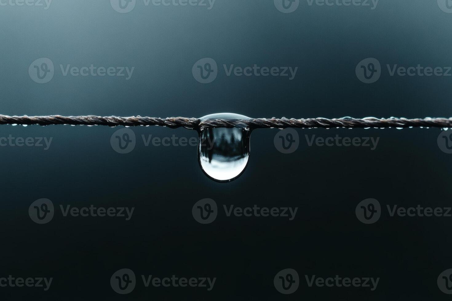 Captivating water droplet poised on a thin wire. photo