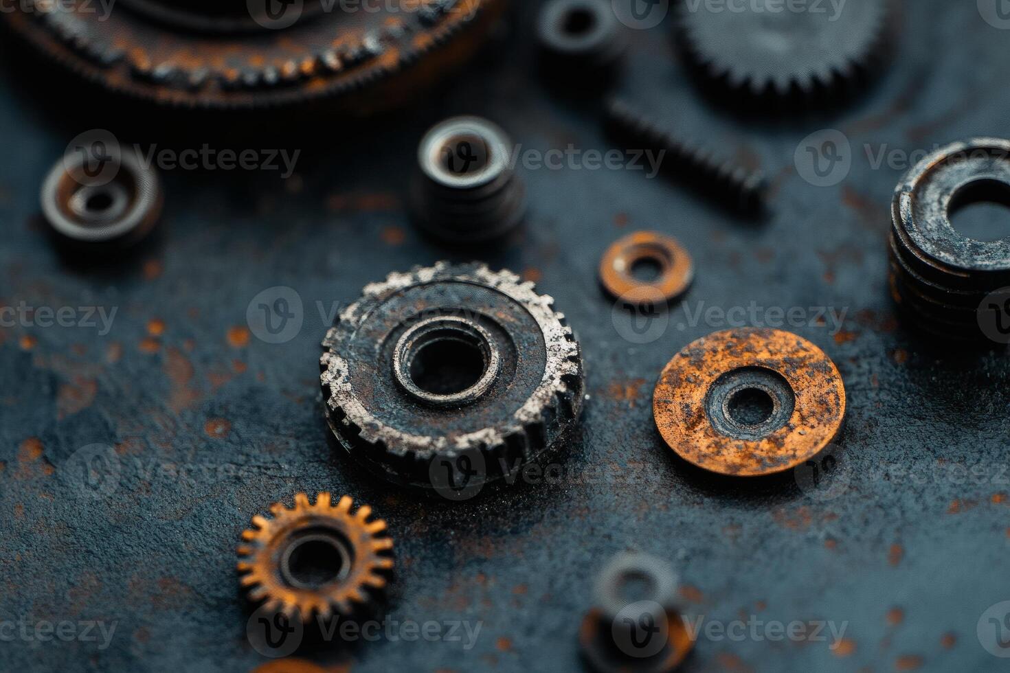 Intricate details of aged mechanical gears and components. photo