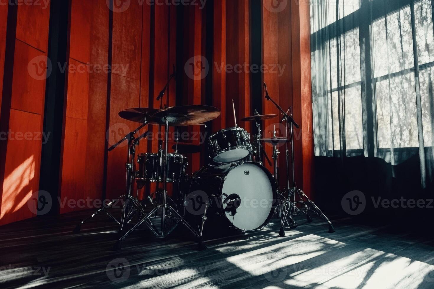 Rhythm and light dance in a cozy music studio. photo