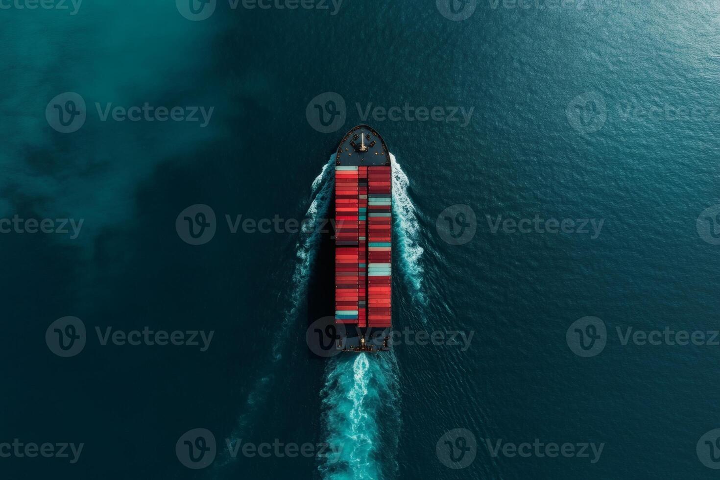 Container ship navigates through clear blue waters. photo